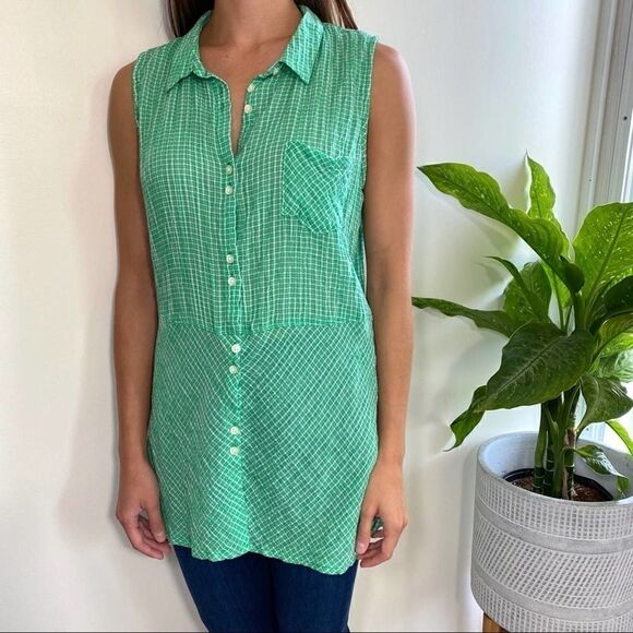 C&C California green plaid check button up blouse - Picture 4 of 11